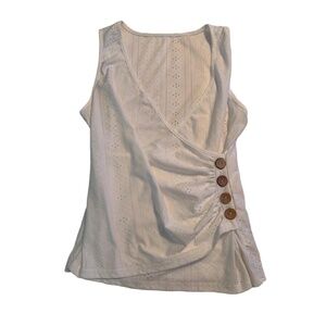 Salanta Womens White Wrap V-Neck Sleeveless Top Size Large Eyelet Chic